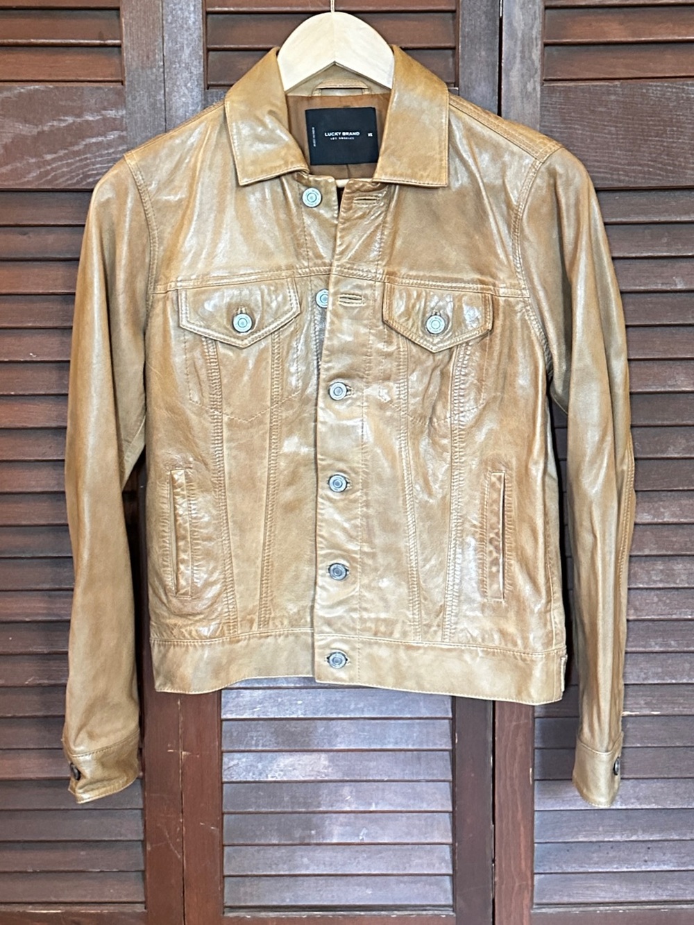 Lucky Brand Women's Tan Leather Trucker Jacket